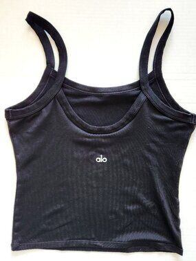 Alo Yoga Sports Bra Women's Size Small Black Seamless Ribbed Yoga Tank Top Gym